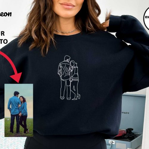 Custom Embroidery Sweatshirt: Personalized Couples Gift for One Year Anniversary Embroidered Sweatshirt with Custom Photo Embroidery