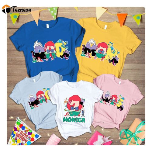 Personalized Little Mermaid Birthday Shirt Ariel Princess Family Matching Girl Party Shirts