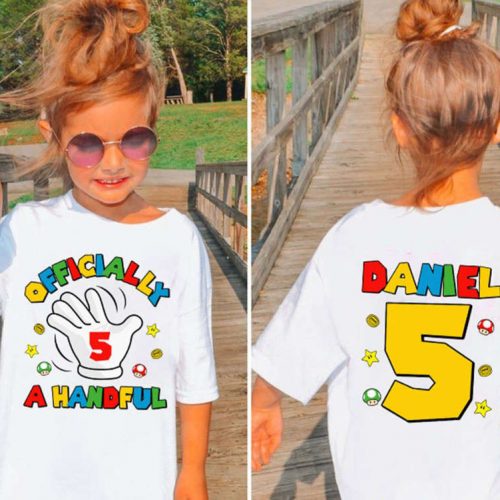 Custom Mario 5th Birthday Handful T Shirt Official Family Tee Super Mario Party Boys Gift