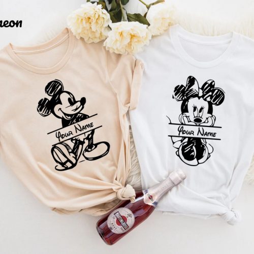 Custom Mickey & Minnie Sketch Shirts Disneyworld Vacation Tee & Gift