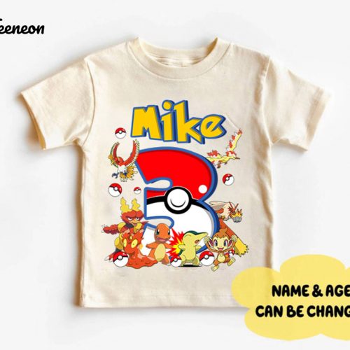 Custom Pikachu Fire Type Birthday Shirt Personalized Pikachu Family Shirts Birthday Boy T-Shirt