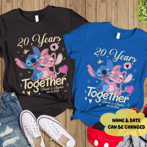 Custom Stitch Angel Anniversary & Valentine Couple Shirts – Disneyland Honeymoon Matching