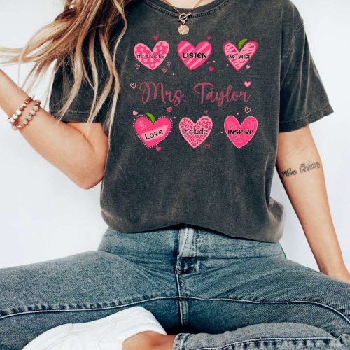 Custom Teacher Shirt: Personalized Gift for Teachers Love Heart Valentine & Inspirational Shirts School Shirt