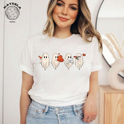 Cute Valentine Ghost Shirt – Adorable Ghosts Tshirt for Valentine s Day – Perfect Matching Shirt – Unique Valentine Gift For Her – Funny Valentines Tee – Retro Valentines Day Attire