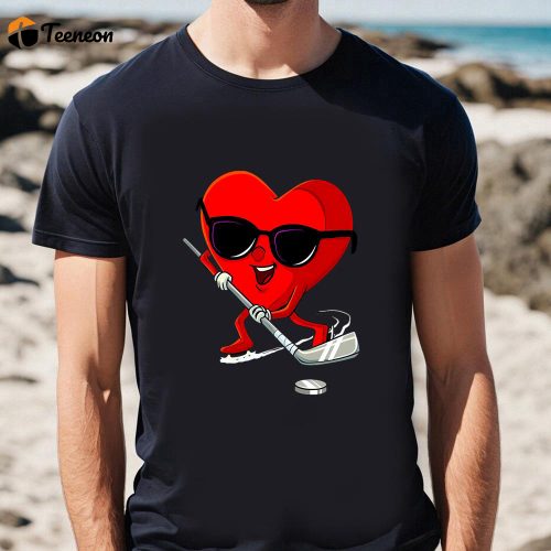 Cute Valentines Day Shirts, Happy Valentine Day Heart Playing Ice Hockey Cute T-shirt