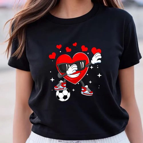 Cute Valentines Day Shirts, Heart Dab Dance With Soccer Ball Valentines Day Boys Kids Premium T-Shirt