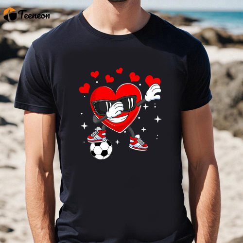 Cute Valentines Day Shirts, Heart Dab Dance With Soccer Ball Valentines Day Boys Kids Premium T-Shirt