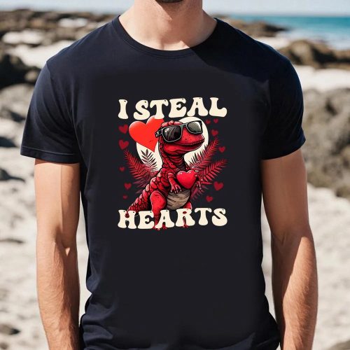 Cute Valentines Day Shirts, I Steal Hearts Dinosaur Valentine Day Shirt