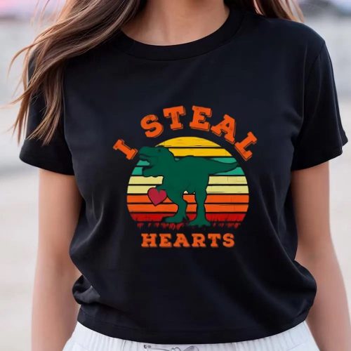 Cute Valentines Day Shirts, I Steal Hearts Dinosaur Valentine Theme T-Shirt