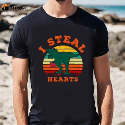 Cute Valentines Day Shirts, I Steal Hearts Dinosaur Valentine Theme T-Shirt