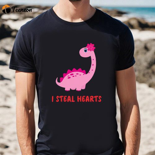 Cute Kids Dinosaur Valentines Day Shirt – I Steal Hearts