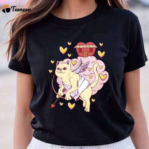 Cute Valentine Cat Cupid T-Shirt: Perfect for Valentines Day!