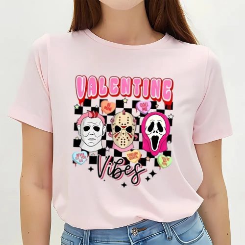 Cute Valentines Day Shirts, Valentine Vibes Horror Characters Shirt