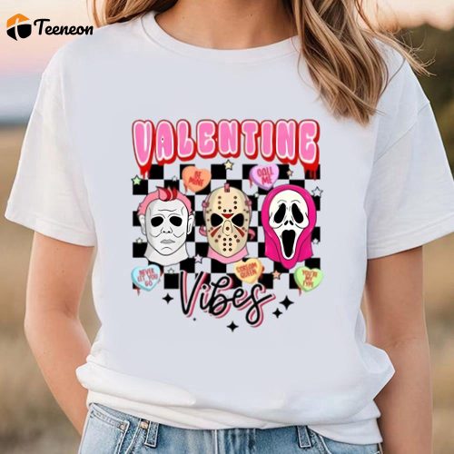 Cute Valentines Day Shirts, Valentine Vibes Horror Characters Shirt