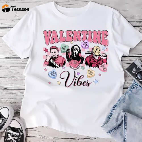 Cute Valentines Day Shirts, Valentine Vibes Horror Movie Characters Shirt