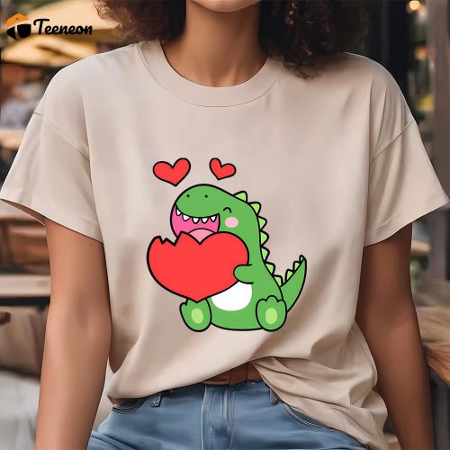 Cute Valentines Day Shirts, Valentine’s Day Dinosaur Heart T-Shirt