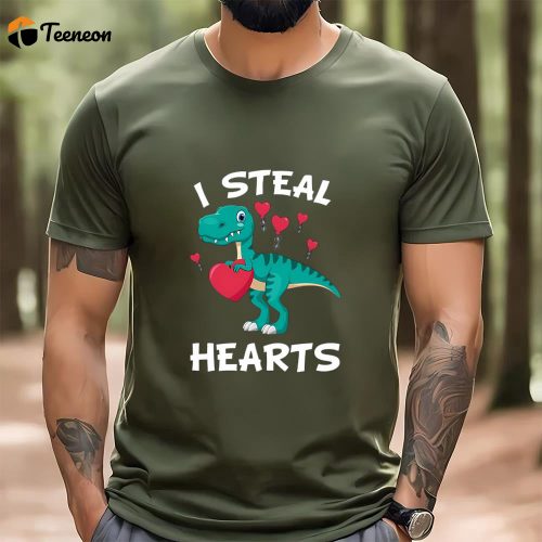 Cute Valentines Day Shirts, Valentines Day Dinosaur I Steal Hearts T rex Lovers T-Shirt