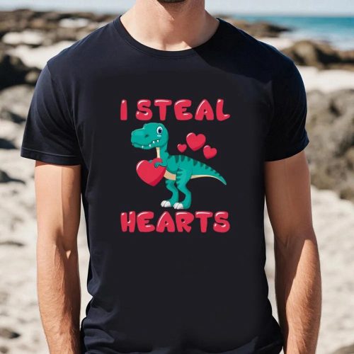 Cute Valentines Day Shirts, Valentines Day I Steal Hearts Trex Lovers T-Shirt