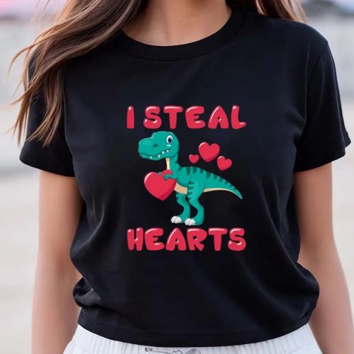 Cute Valentines Day Shirts, Valentines Day I Steal Hearts Trex Lovers T-Shirt