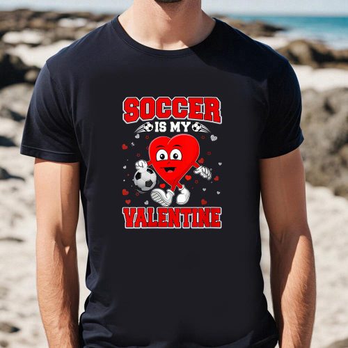 Cute Valentines Day Shirts, Womens Funny Cute Heart Playing Soccer Lover Valentines T-Shirt