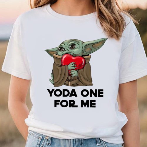 Cute Valentines Day Shirts, Yoda One For Me Baby Yoda Hugs Heart Star Wars Valentine Men Women T-shirt