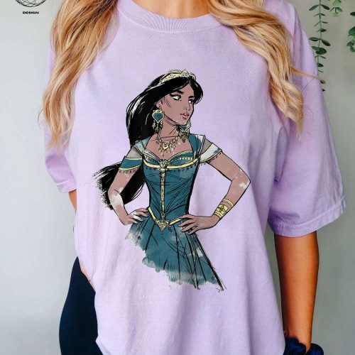 Disney Aladdin Live Action Jasmine Pose Sketch Shirt – Exquisite Jasmine Princess Attire from Disney Shop Disney Princess Shirts Online