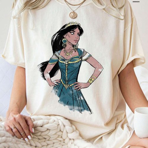 Disney Aladdin Live Action Jasmine Pose Sketch Shirt – Exquisite Jasmine Princess Attire from Disney Shop Disney Princess Shirts Online