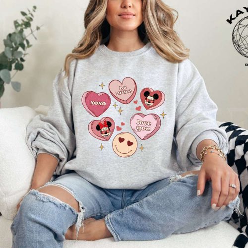 Disney Candy Hearts Valentine Shirt: Perfect for Disney Lovers & Family Vacation 2024 Valentine s Day Mickey Minnie Shirt