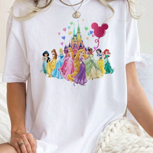 Disney Princess Shirt Collection: Ariel Belle & More! Perfect Birthday Girl Tee with Comfort Colors and Disney Castle Balloon Design