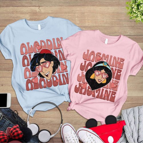 Disneyland Aladdin & Jasmine Couple Shirt Princess Valentines Disneyworld Anniversary & Just Married Shirt