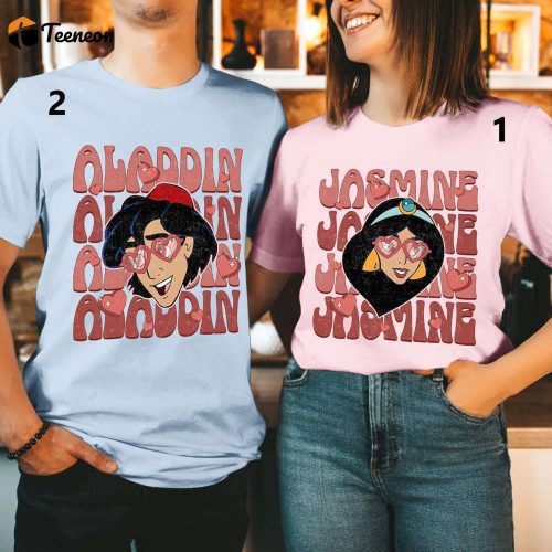 Disneyland Aladdin & Jasmine Couple Shirt Princess Valentines Disneyworld Anniversary & Just Married Shirt