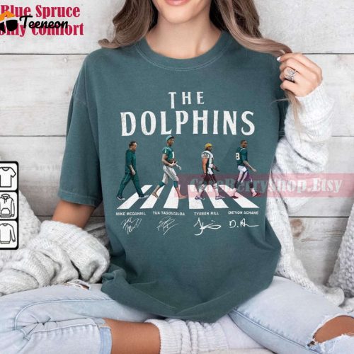 Dolphins Walking Abbey Road Football Shirt: McDaniel Tagovailoa Hill Achane – Miami Vintage Tee