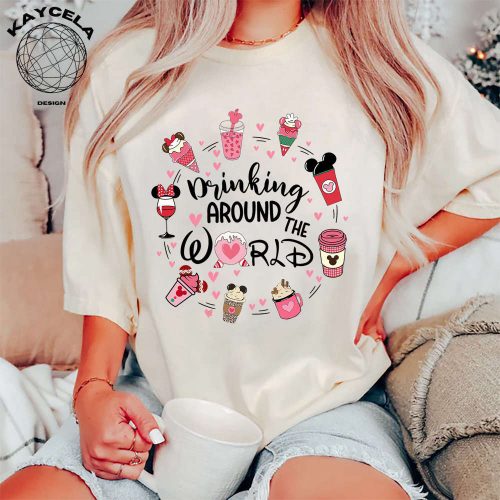 Disney Drinking Around The World Valentine Shirt: Perfect Disney Valentine s Day Gift with Snacks Design