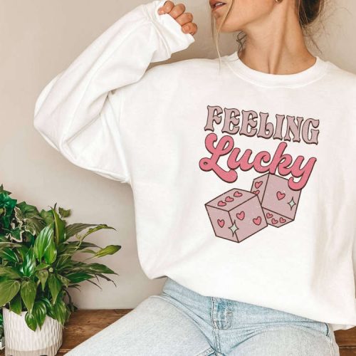 Feeling Lucky T-shirt: Retro Romantic Valentines Day Gift – Valentine Sweatshirt Dice Shirt Funny Love Shirt