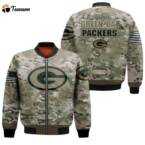 Green Bay Packers Camouflage Veteran Bomber Jacket  – Gift for Men Women