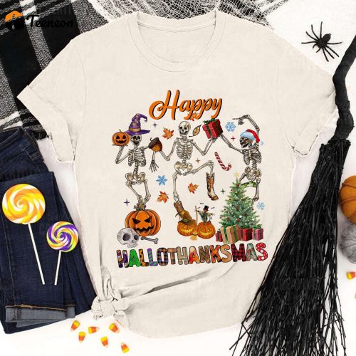 Spooky Hallothanksmas Dancing Skeleton Shirt – Funny Fall Season & Hallowthanksmas Shirt