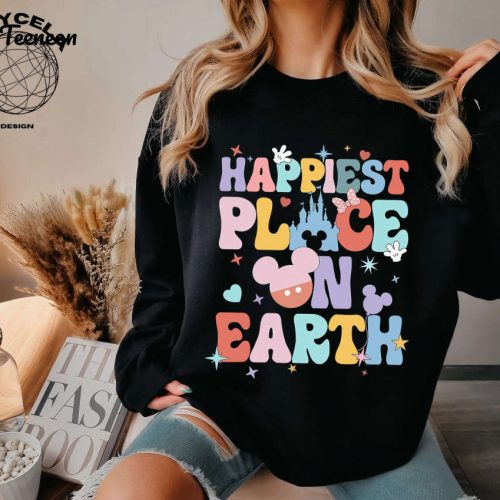 Experience the Magic with Happiest Place On Earth Shirts: Colorful Disney Vacation Shirt for Disneyworld Trip 2024 – Perfect Disney Family Shirt!