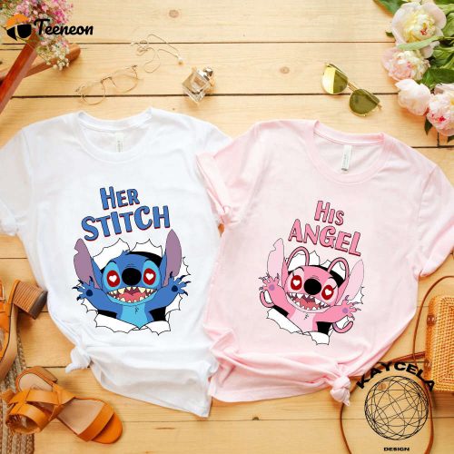 Disney Stitch and Angel Couple Shirts: Her Stitch His Angel T-shirt Perfect for Honeymoon or Valentines Matching Disney T-shirts