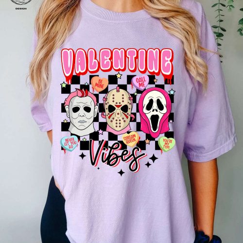 Spooktacular Horror Valentine Shirt: Unleash Your Killer Style with Movie-Inspired Characters & Love Story Design