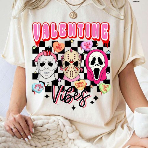 Spooktacular Horror Valentine Shirt: Unleash Your Killer Style with Movie-Inspired Characters & Love Story Design