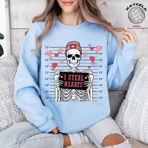 I Steal Hearts Funny Skeleton Valentine Shirt – Unique Skeleton Valentines Day Heart Shirt Hilarious and Memorable Funny Valentines Day Shirt