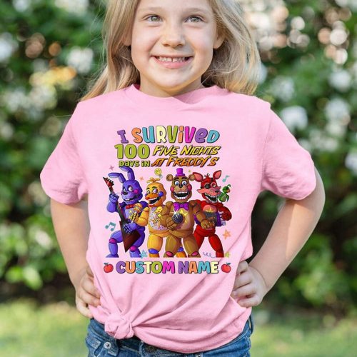 I Survived 100 Days in Five Nights at Freddy Shirt Personalized FNAF Kids Birthday & School Apparel