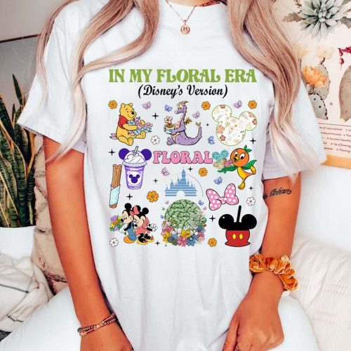 Disneyland Epcot 2024 Floral Shirt: Mickey Friends Figment Orange Bird Tee