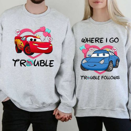 Lightning Mcqueen & Sally Matching Shirt Trouble Follows Cars Shirt Disneyland Trip 2024 Couple Matching Shirts