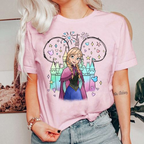 Frozen Anna Princess T-shirt – Magical Disneyland Castle Watercolor Design