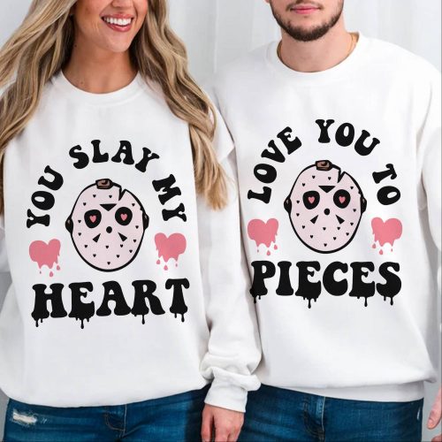 Michael Myers Horror Valentine Couple Shirts Slay My Heart Swearshirt Horror Movies Couple Matching Valentines Day Gift