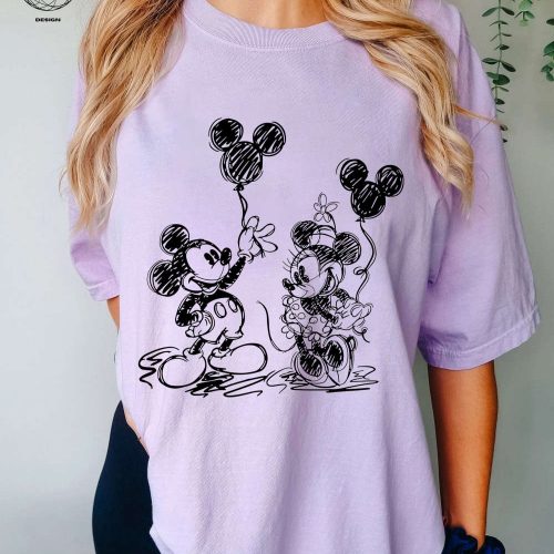 Disney Balloon Sketch Shirts: Mickey Minnie Toddler Birthday Gift for Kids & Family Disneyland & Disneyworld Shirts