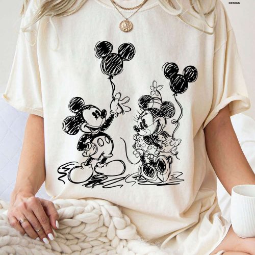 Disney Balloon Sketch Shirts: Mickey Minnie Toddler Birthday Gift for Kids & Family Disneyland & Disneyworld Shirts