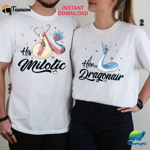 Pokemon Couple Shirt Milotic & Dragonair Anime Valentine Png Eevee Evolution Digital Download