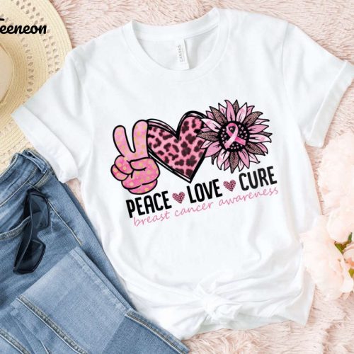 Peace Love Cure Shirt: Fight Cancer & Show Support with Pink Ribbon Cancer Awareness Family Shirt